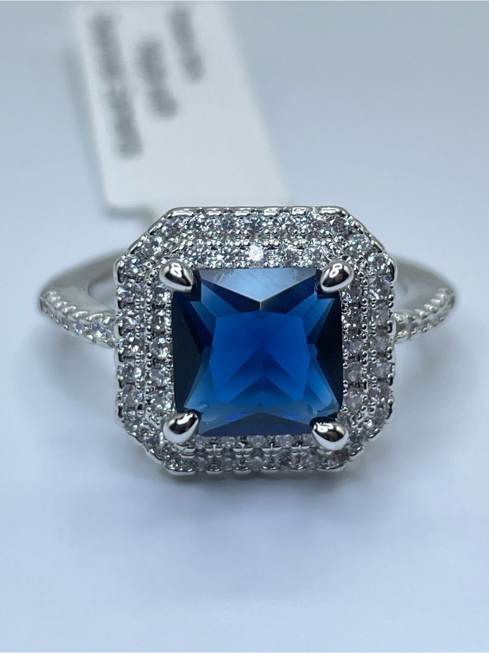 Swarovski Crystal Elements Sapphire Blue Double Halo Art Deco Ring Sz 7